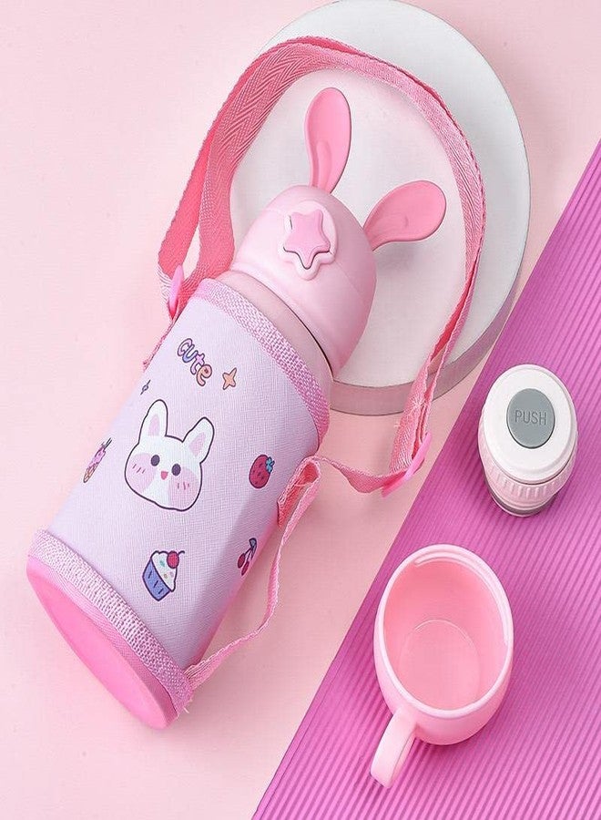 CherryBox Cartoon - Sipper Water Bottle with Straw & Cover for Children - Stainless Steel Flask School Kids 500 ML (Pink) - Image 1